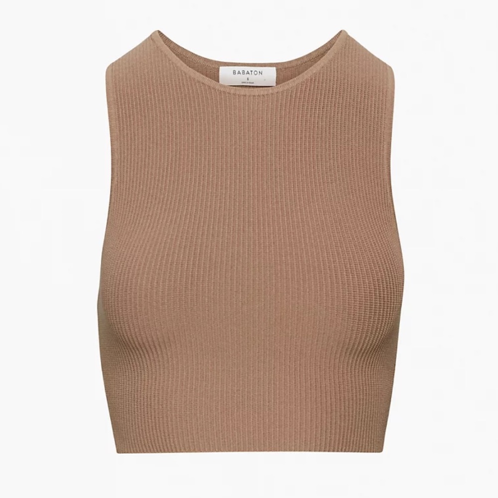 Babaton Sculpt Knit Racer Cropped Tank in Fluent Taupe